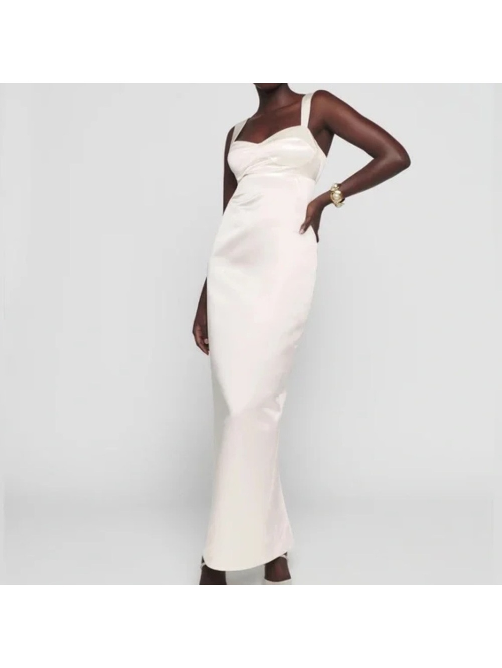Reformation Willy Satin Sweetheart Maxi Dress in Ivory White Size 4 New